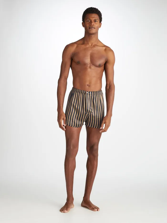 Derek Rose Classic Fit Boxers Brindisi 107 Silk Satin Navy Men Classic Fit Boxer Shorts