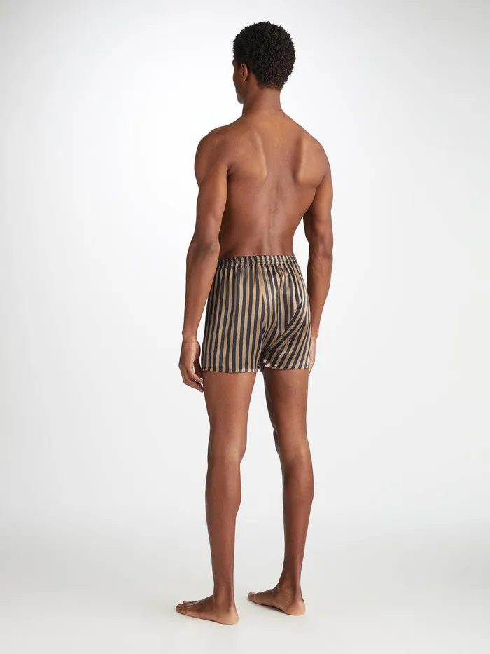 Derek Rose Classic Fit Boxers Brindisi 107 Silk Satin Navy Men Classic Fit Boxer Shorts