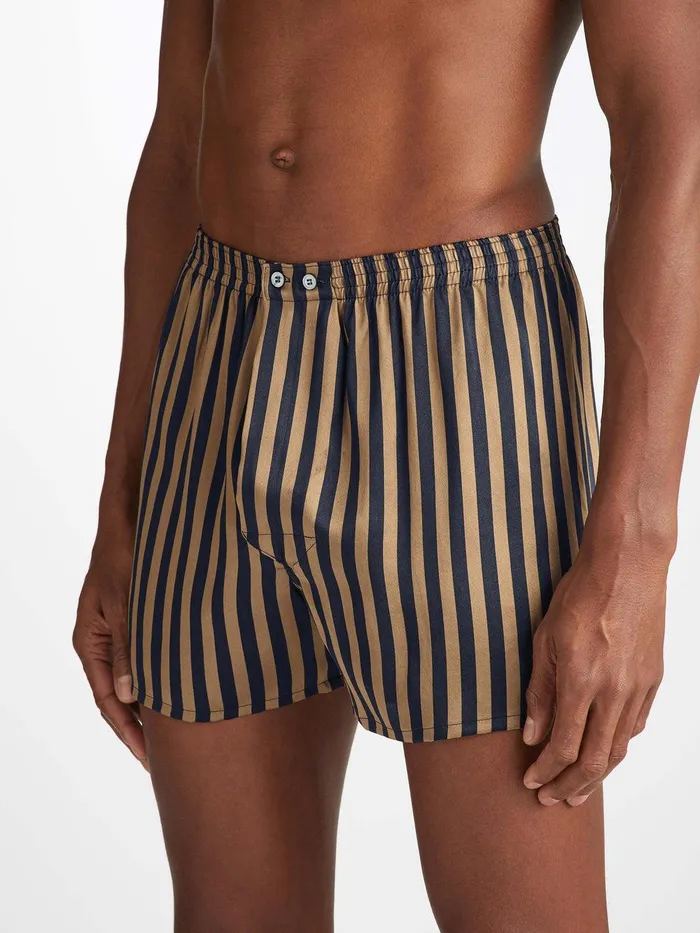 Derek Rose Classic Fit Boxers Brindisi 107 Silk Satin Navy Men Classic Fit Boxer Shorts