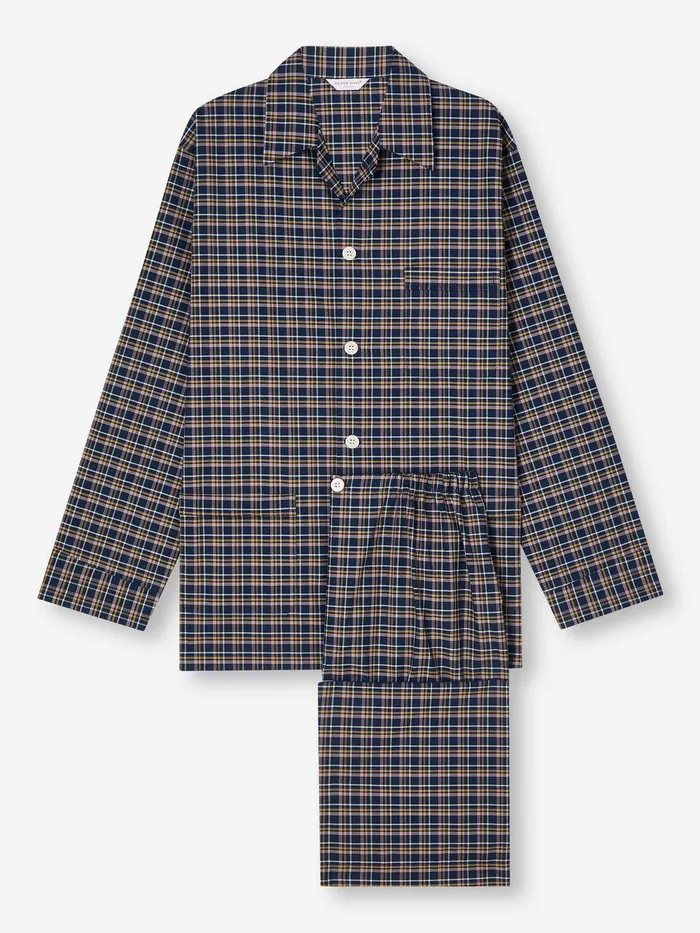 Derek Rose Classic Fit Pajamas Barker 37 Cotton Navy Men Classic Fit Pajamas