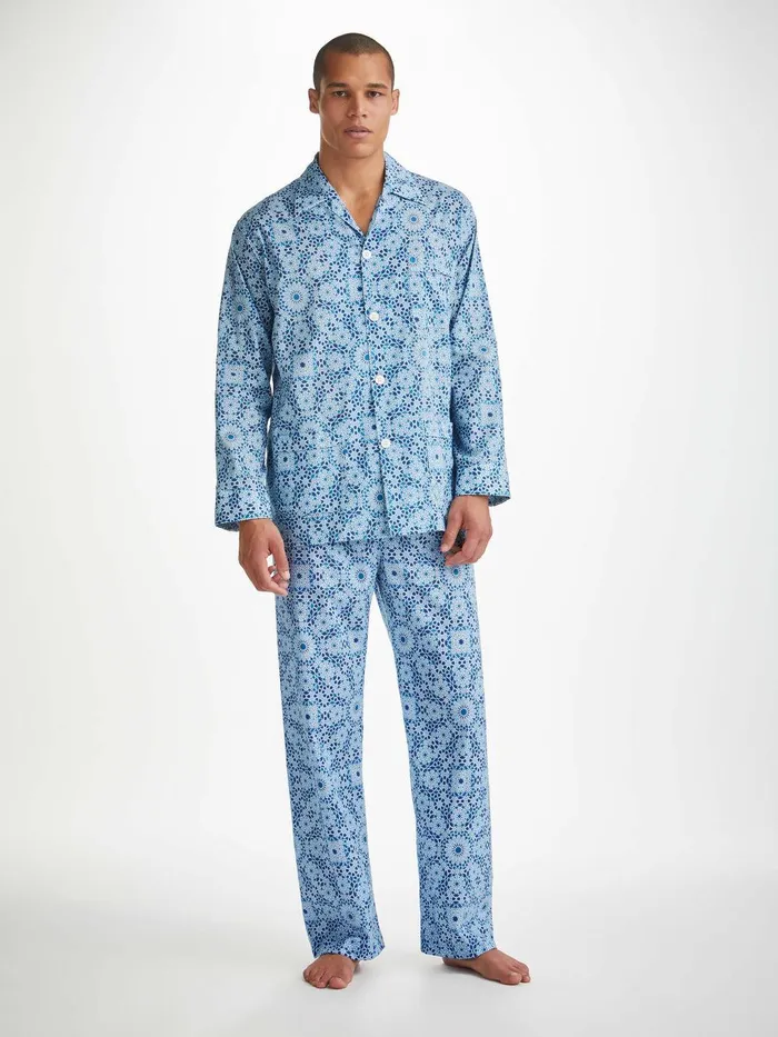 Derek Rose Classic Fit Pajamas Ledbury 69 Cotton Batiste Blue Men Cotton Pajamas