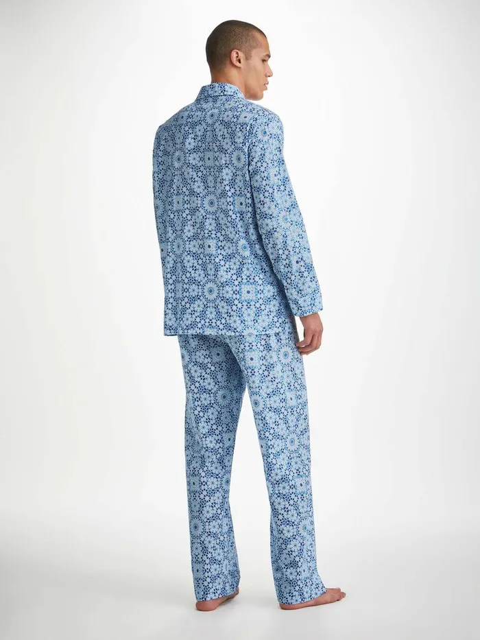 Derek Rose Classic Fit Pajamas Ledbury 69 Cotton Batiste Blue Men Cotton Pajamas