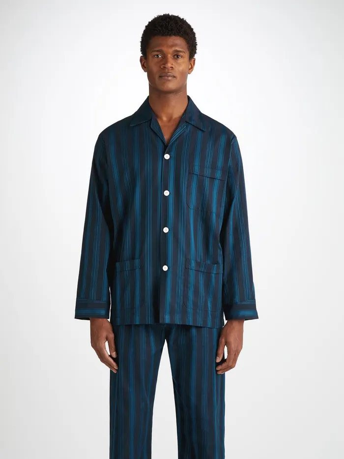 Derek Rose Classic Fit Pajamas Royal 222 Cotton Navy Men Classic Fit Pajamas
