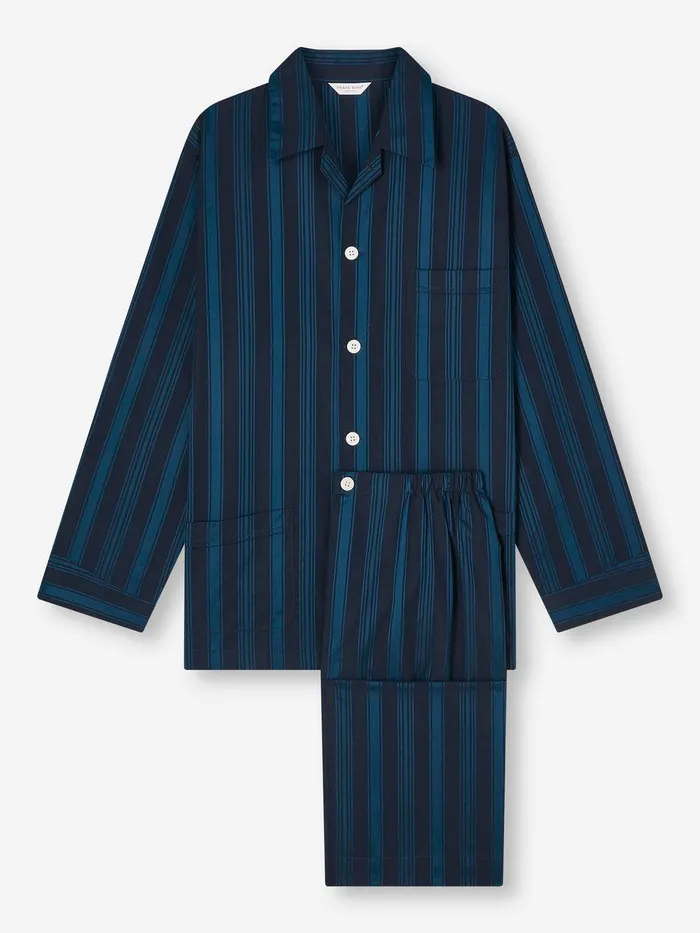 Derek Rose Classic Fit Pajamas Royal 222 Cotton Navy Men Classic Fit Pajamas