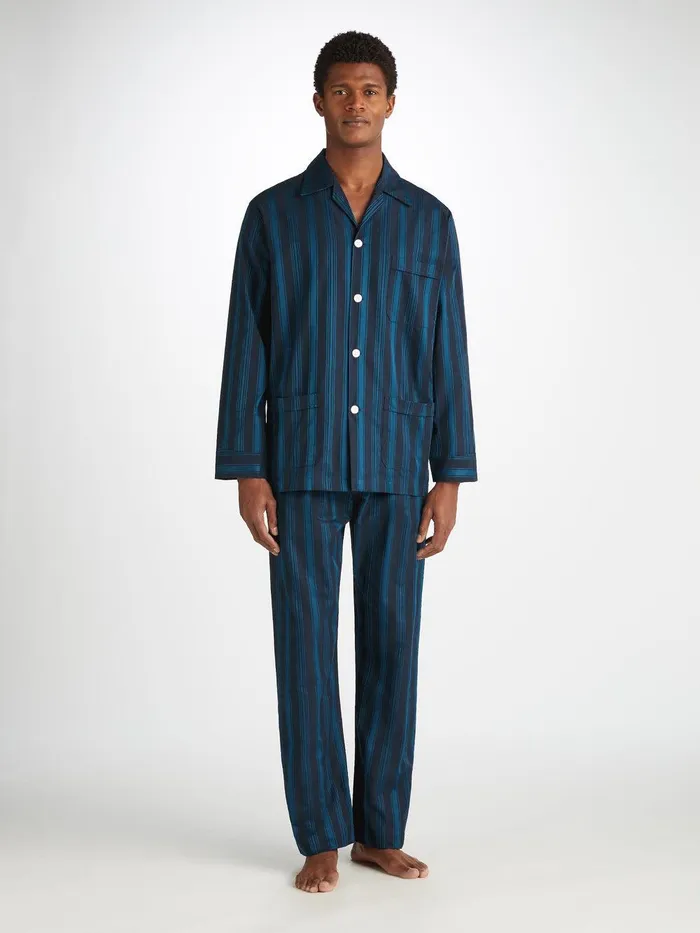 Derek Rose Classic Fit Pajamas Royal 222 Cotton Navy Men Classic Fit Pajamas
