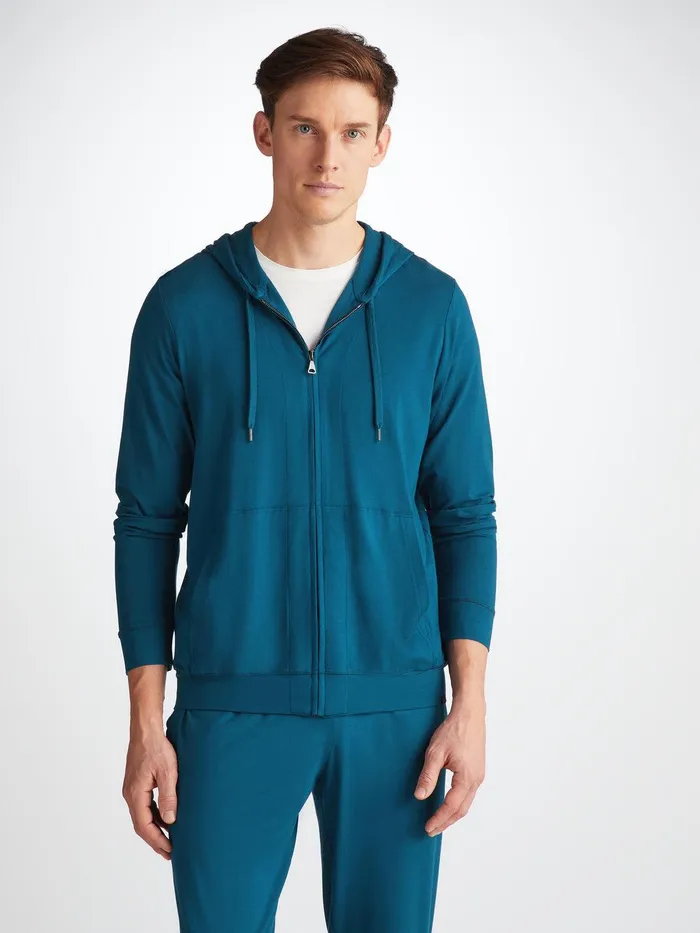 Derek Rose Hoodie Basel Micro Modal Stretch Poseidon Blue Men Hooded Tops