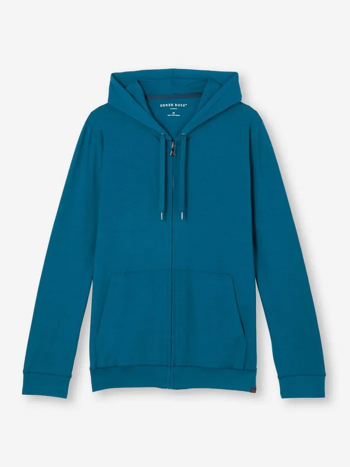 Derek Rose Hoodie Basel Micro Modal Stretch Poseidon Blue Men Hooded Tops