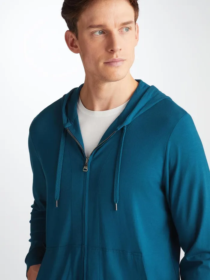 Derek Rose Hoodie Basel Micro Modal Stretch Poseidon Blue Men Hooded Tops
