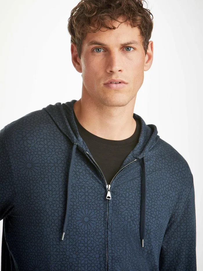 Derek Rose Hoodie London 12 Micro Modal Navy Men Hooded Tops