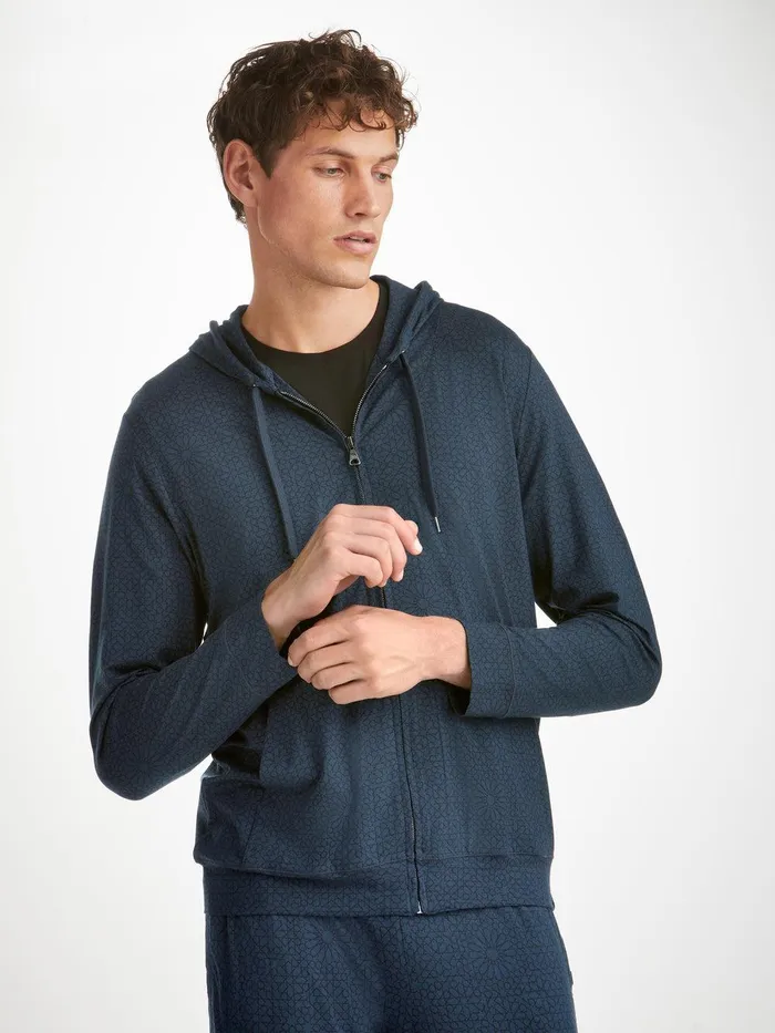 Derek Rose Hoodie London 12 Micro Modal Navy Men Hooded Tops