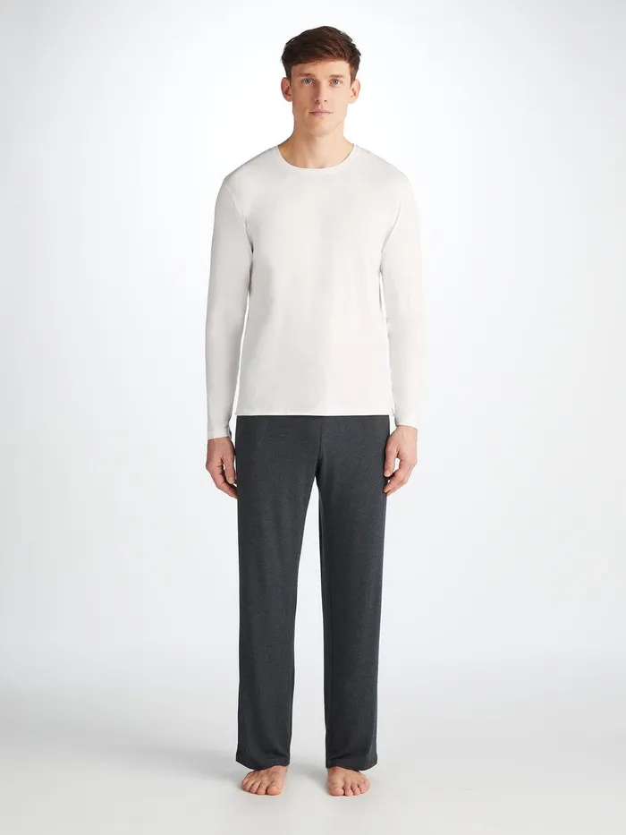Derek Rose Long Sleeve TShirt Basel Micro Modal Stretch White Men Long Sleeve TShirts