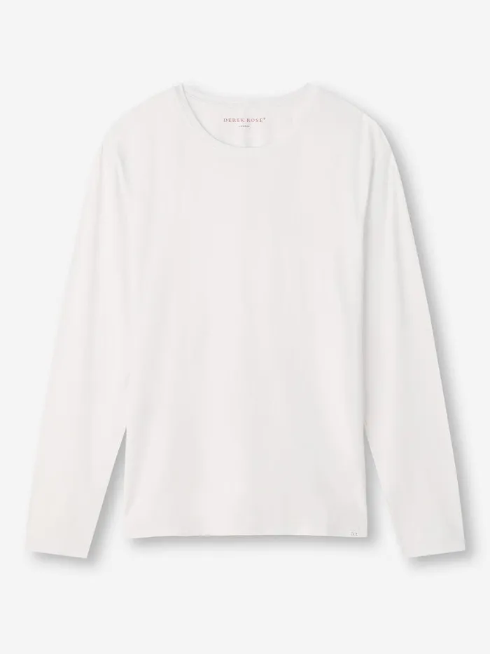 Derek Rose Long Sleeve TShirt Basel Micro Modal Stretch White Men Long Sleeve TShirts