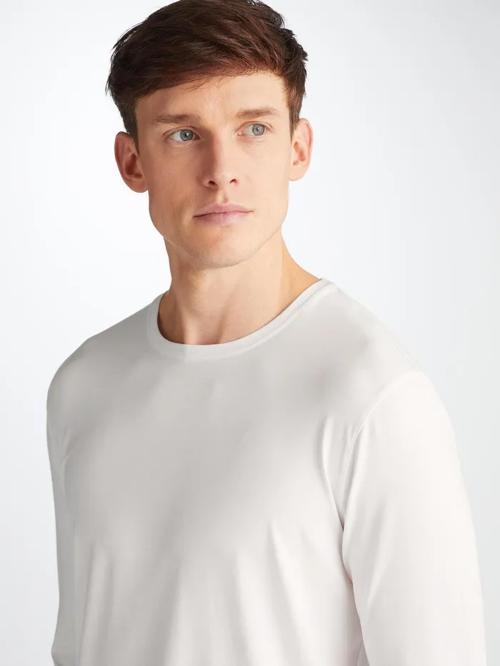 Derek Rose Long Sleeve TShirt Basel Micro Modal Stretch White Men Long Sleeve TShirts