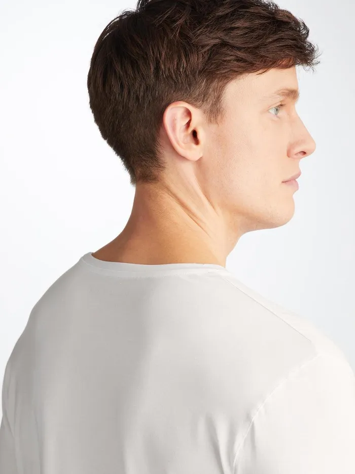Derek Rose Long Sleeve TShirt Basel Micro Modal Stretch White Men Long Sleeve TShirts