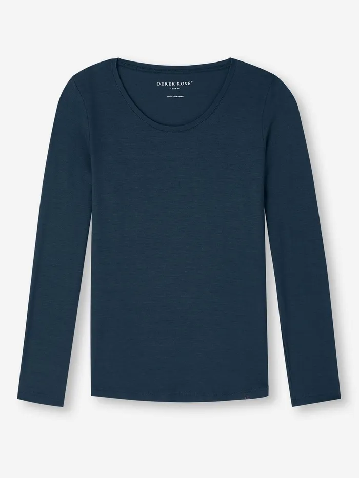 Derek Rose Long Sleeve TShirt Lara Micro Modal Stretch Navy Women Long Sleeve TShirts