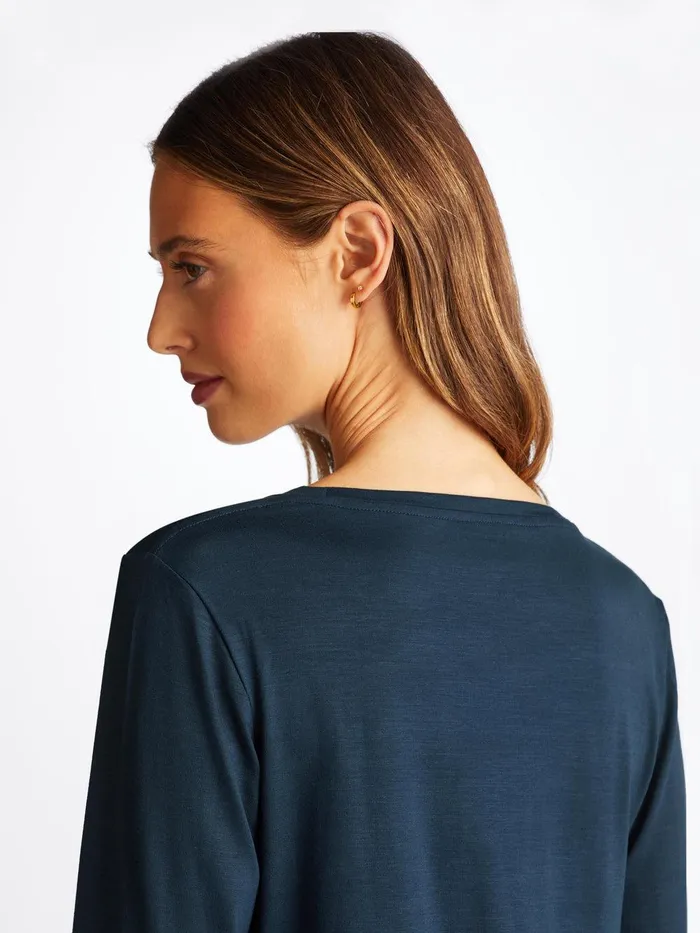 Derek Rose Long Sleeve TShirt Lara Micro Modal Stretch Navy Women Long Sleeve TShirts