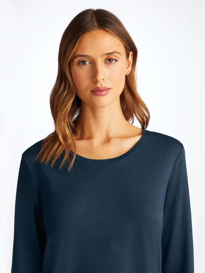 Derek Rose Long Sleeve TShirt Lara Micro Modal Stretch Navy Women Long Sleeve TShirts