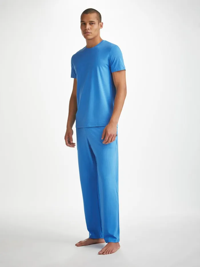 Derek Rose Lounge Pants Basel Micro Modal Stretch Azure Blue Men Lounge Pants Derek Rose Lounge Pants Basel Micro Modal Stretch Azure Blue Men Lounge Pants