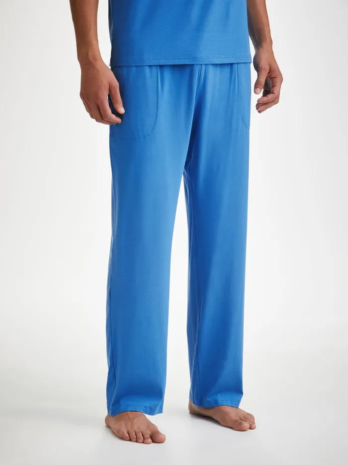 Derek Rose Lounge Pants Basel Micro Modal Stretch Azure Blue Men Lounge Pants