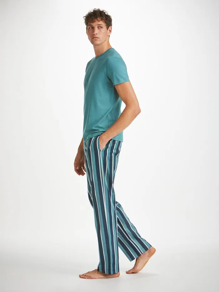 Derek Rose Lounge Pants Royal 221 Cotton Teal Men Lounge Pants