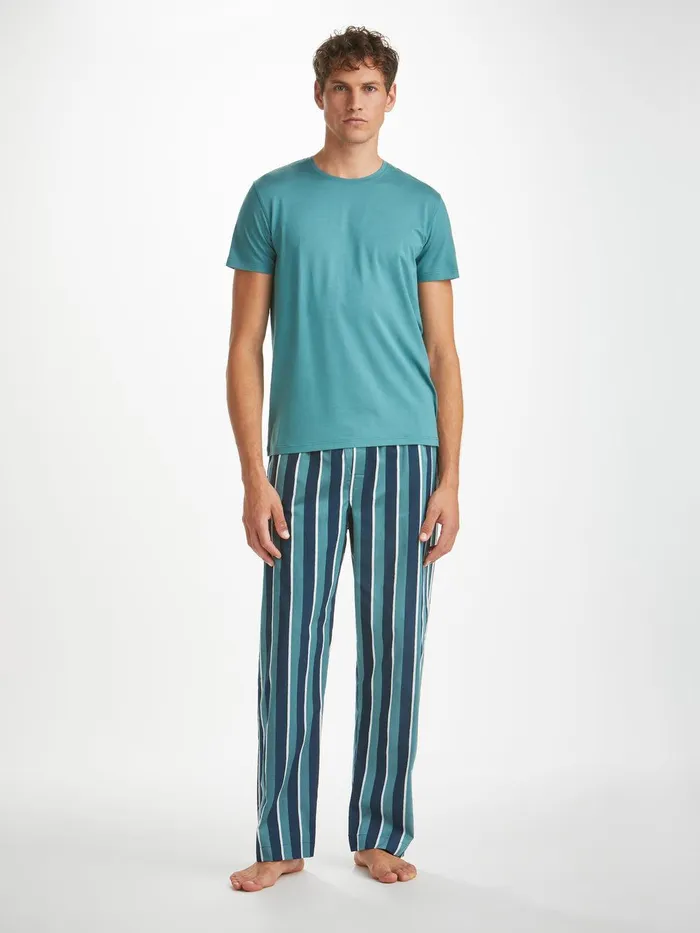 Derek Rose Lounge Pants Royal 221 Cotton Teal Men Lounge Pants