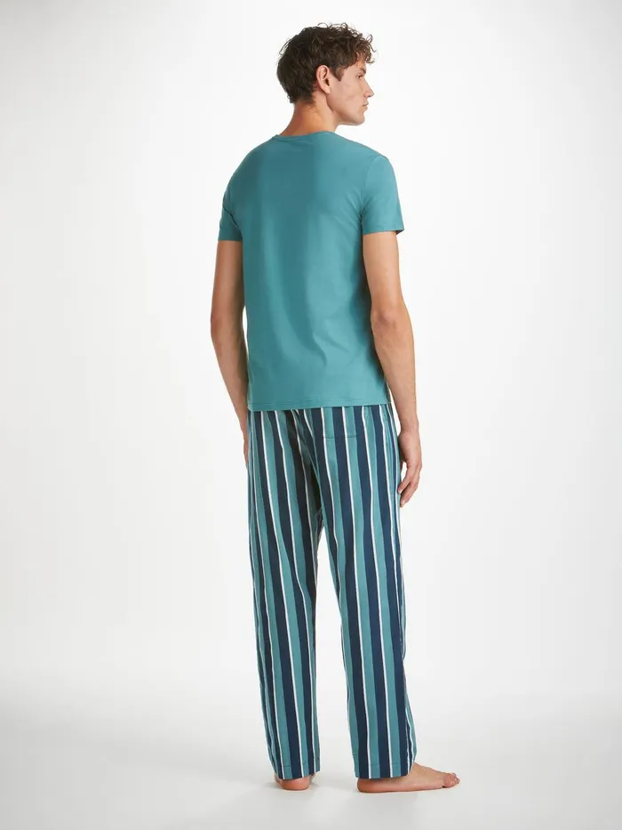 Derek Rose Lounge Pants Royal 221 Cotton Teal Men Lounge Pants