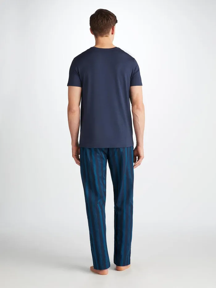 Derek Rose Lounge Pants Royal 222 Cotton Navy Men Lounge Pants
