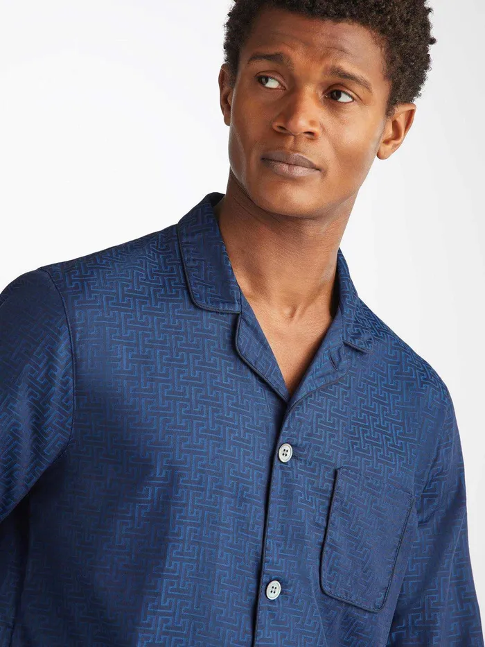 Derek Rose Modern Fit Pajamas Paris 27 Cotton Jacquard Navy Men Cotton Pajamas Derek Rose Modern Fit Pajamas Paris 27 Cotton Jacquard Navy Men Cotton Pajamas