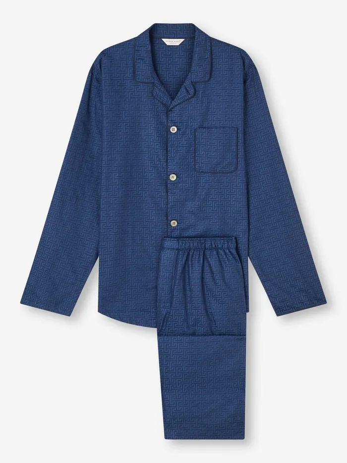 Derek Rose Modern Fit Pajamas Paris 27 Cotton Jacquard Navy Men Cotton Pajamas