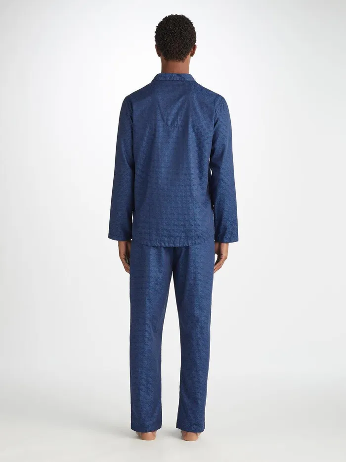 Derek Rose Modern Fit Pajamas Paris 27 Cotton Jacquard Navy Men Cotton Pajamas