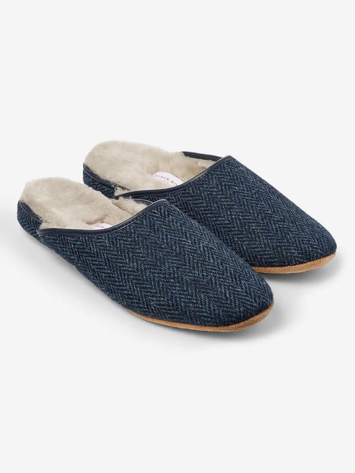 Derek Rose Mule Slippers Douglas 2 Harris Tweed Sheepskin Navy MenSlippers Slippers Derek Rose Mule Slippers Douglas 2 Harris Tweed Sheepskin Navy MenSlippers Slippers