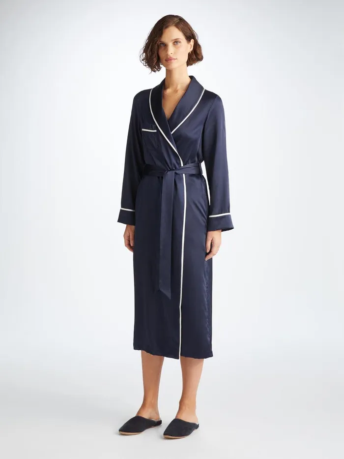 Derek Rose Mule Slippers Imogen Suede Sheepskin Navy WomenSlippers Slippers
