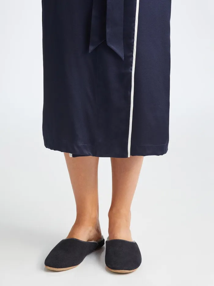 Derek Rose Mule Slippers Imogen Suede Sheepskin Navy WomenSlippers Slippers