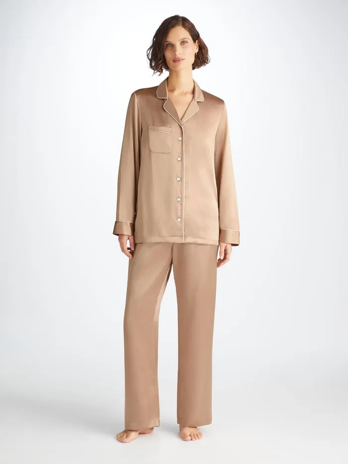 Derek Rose Pajamas Bailey Silk Satin Gold Women Long Pajamas