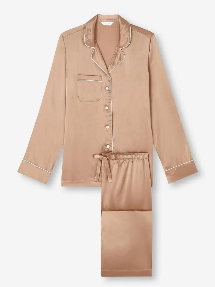 Derek Rose Pajamas Bailey Silk Satin Gold Women Long Pajamas