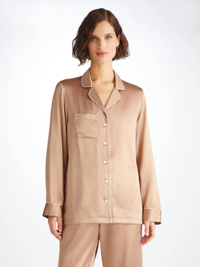 Derek Rose Pajamas Bailey Silk Satin Gold Women Long Pajamas