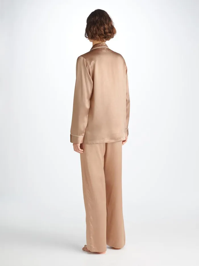 Derek Rose Pajamas Bailey Silk Satin Gold Women Long Pajamas