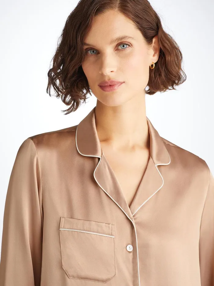 Derek Rose Pajamas Bailey Silk Satin Gold Women Long Pajamas