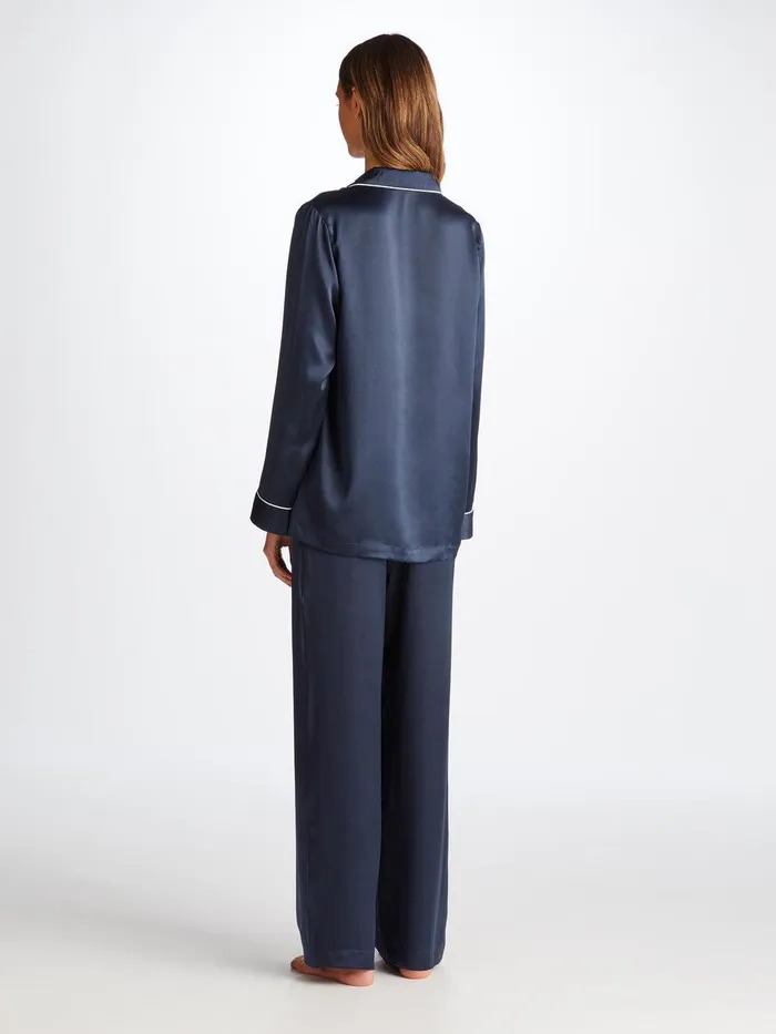 Derek Rose Pajamas Bailey Silk Satin Navy Women Silk Pajamas