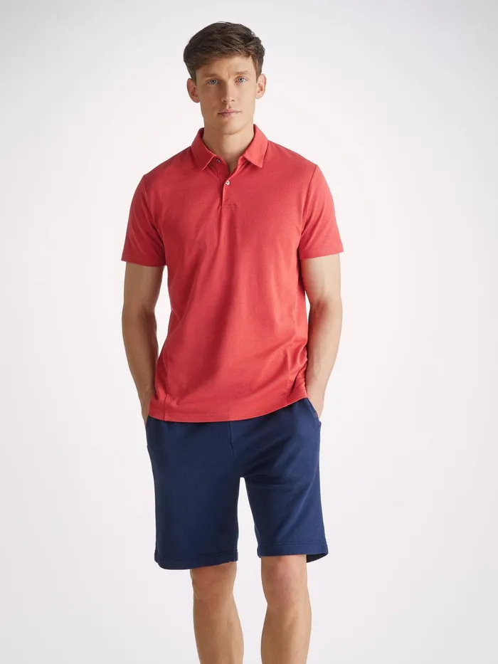 Derek Rose Polo Shirt Ramsay Pique Cotton Tencel Red Men Casual Shirts
