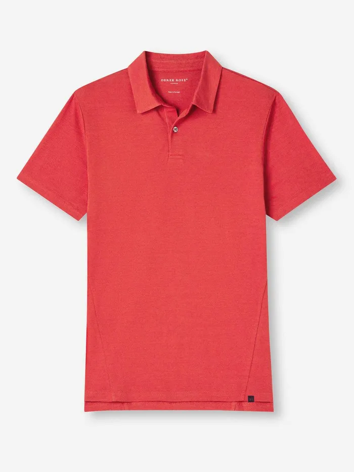 Derek Rose Polo Shirt Ramsay Pique Cotton Tencel Red Men Casual Shirts