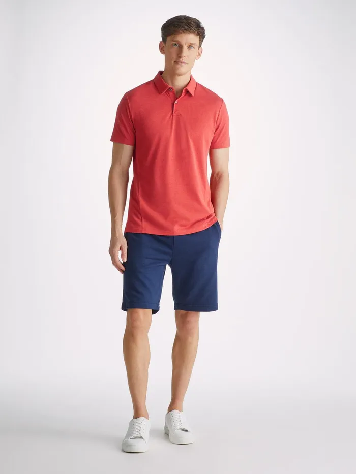 Derek Rose Polo Shirt Ramsay Pique Cotton Tencel Red Men Casual Shirts
