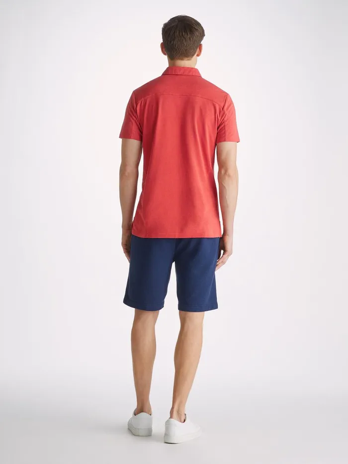 Derek Rose Polo Shirt Ramsay Pique Cotton Tencel Red Men Casual Shirts