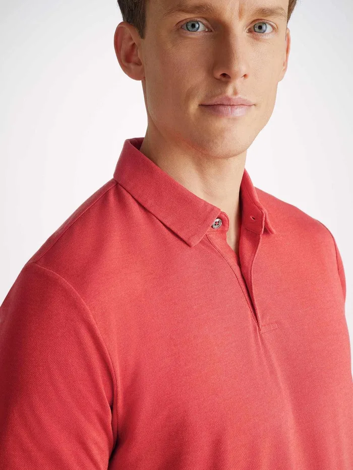 Derek Rose Polo Shirt Ramsay Pique Cotton Tencel Red Men Casual Shirts