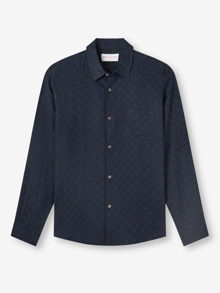 Derek Rose Shirt Milan 25 Linen Navy Men Casual Shirts