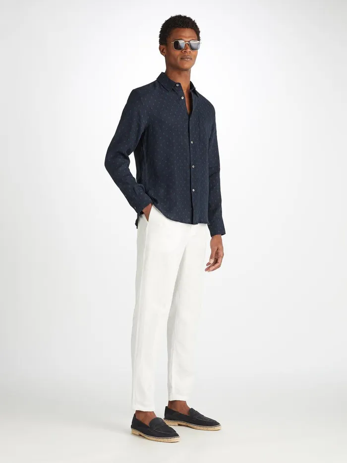 Derek Rose Shirt Milan 25 Linen Navy Men Casual Shirts