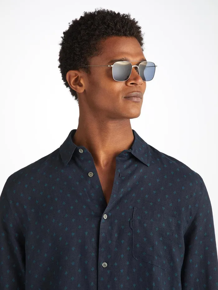 Derek Rose Shirt Milan 25 Linen Navy Men Casual Shirts