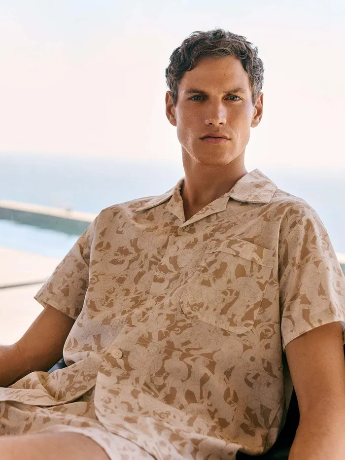 Derek Rose Short Pajamas Ledbury 73 Cotton Batiste Sand Men Cotton Pajamas