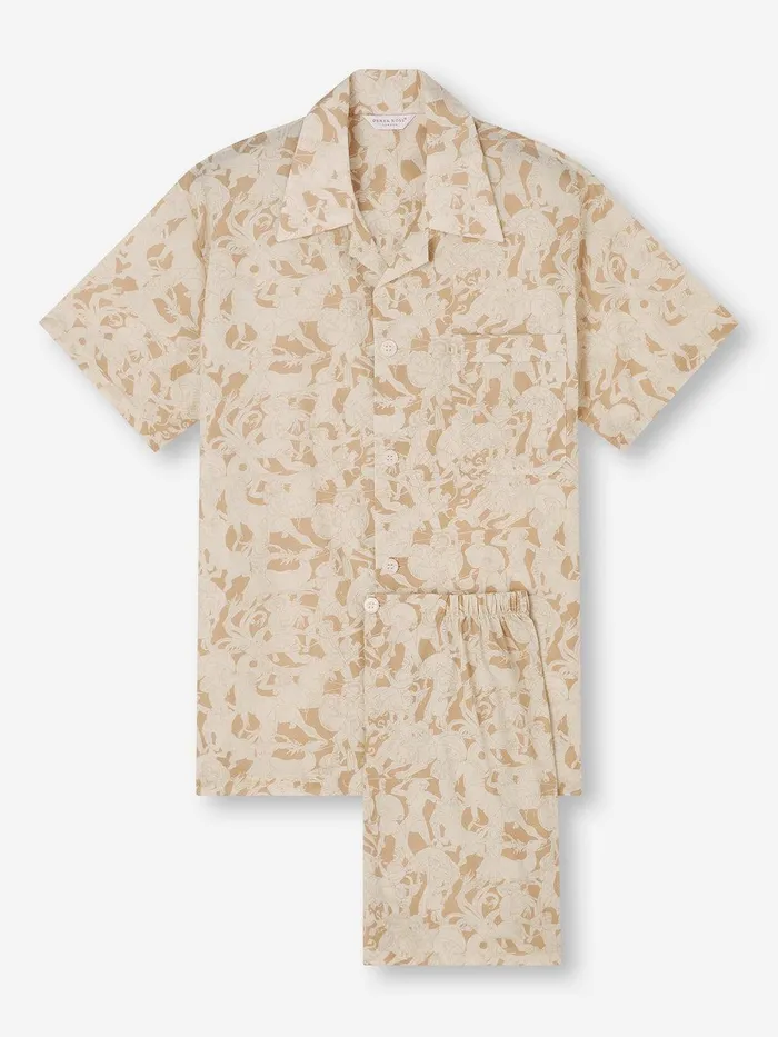 Derek Rose Short Pajamas Ledbury 73 Cotton Batiste Sand Men Cotton Pajamas