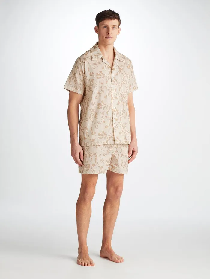Derek Rose Short Pajamas Ledbury 73 Cotton Batiste Sand Men Cotton Pajamas